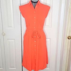 Loft Linen Blend Orange Shirt Dress Size  0P